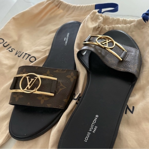 Louis Vuitton Monogram Slide Mules with Gold LV Accent - Picture 3 of 3